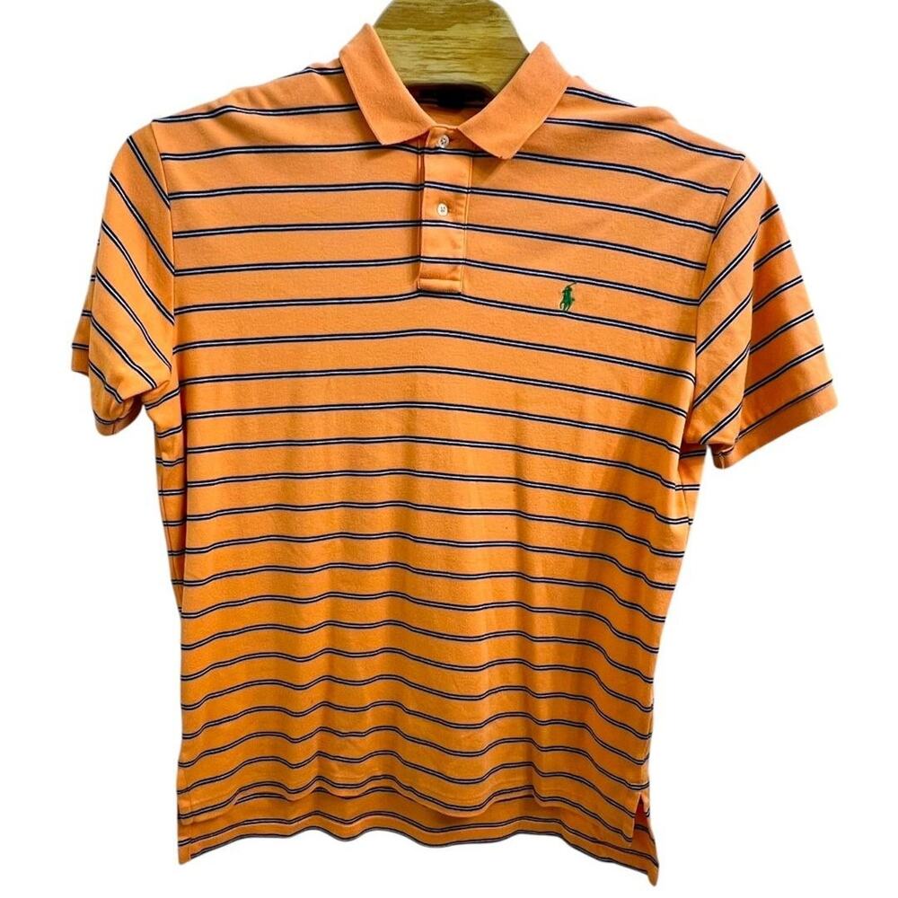 Polo Ralph Lauren Polo Shirt Mens XL Orange Stripe Pony Logo Knit Short Sleeve
